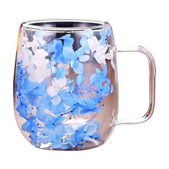 ZMKIAG 6.7 oz Double-Walled Dried Flower Glass Mug - 200ml Insulated Coffee Cup for Tea/Cold Drinks, Microwave Safe Textured Design with Handle (Gift for Coffee Lovers)