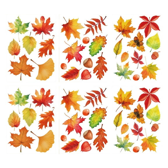 ZMKIAG 6-Pack Autumn Window Stickers with Maple Falling Leaf Pine Cone Design - Thanksgiving Decorations for Indoor and Outdoor Parties, Easy Apply and Remove