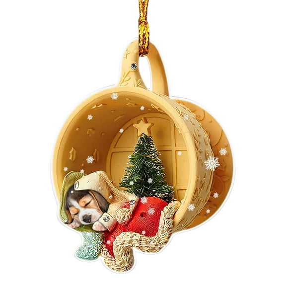 ZMKIAG Acrylic Flat Cup Pet Christmas Decorations - Little Animals Sleeping Under a Quilt Ornaments, Car Rearview Mirror & Backpack Hanging Ornament, Home Festive Decor for Cat and Dog Lovers