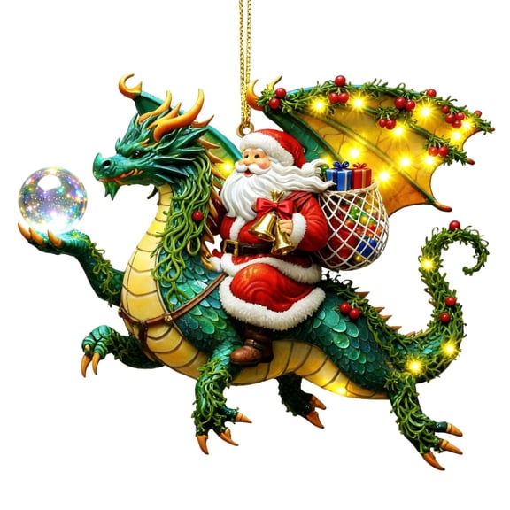 ZMKIAG Acrylic Ornament of Santa Riding a Dragon - Unique Fantasy Themed Christmas Tree Decoration, Delicate Magical Figurine for a Whimsical and Festive Holiday Display