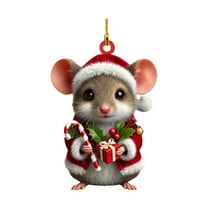 ZMKIAG Adorable 2D Flat Acrylic Hamster Wearing Santa Hat Christmas Ornament - Cute Hanging Pendant for Tree Decor, Perfect Gift for Animal Lovers and Festive Holiday Decoration
