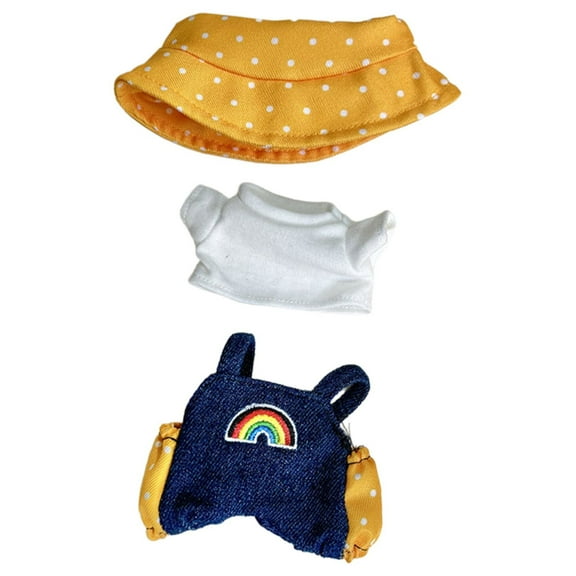 ZMKIAG Adorable Doll Rainbow Overalls Two Piece Set with Hat, Soft Reusable Outfit Accessories for Doll, Luxury Chic Doll Clothing & Style Bundle for 17cm Dolls Photography and Display