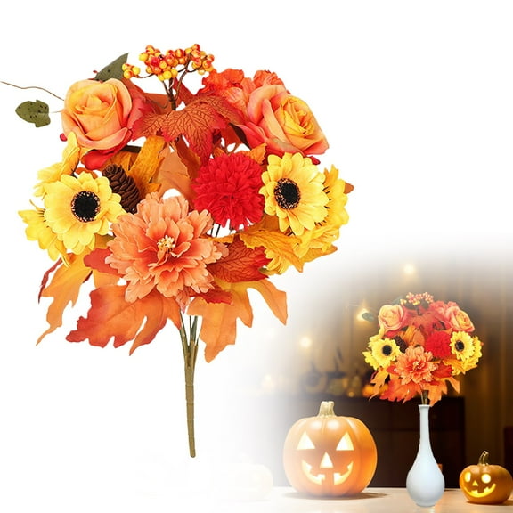 ZMKIAG Artificial Maple Leaves and Pumpkin Bouquet Fall Decor, Maple Leaves Sunflower Fall Fake Silk Bouquets for DIY Arrangement Table Home Wedding Thanksgiving Decor