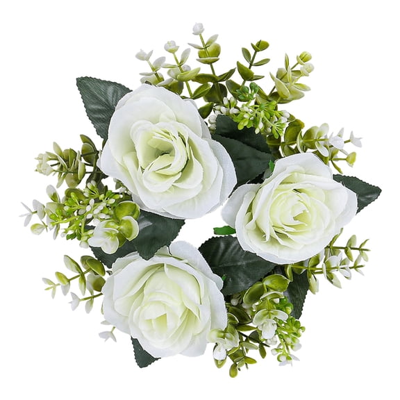 ZMKIAG Artificial Rose and Summer Greenery Candle Ring Wreath Set, Decorative Candleholder Accents for Home Festival, Wedding Tabletop and Centerpiece Displays with Realistic Details