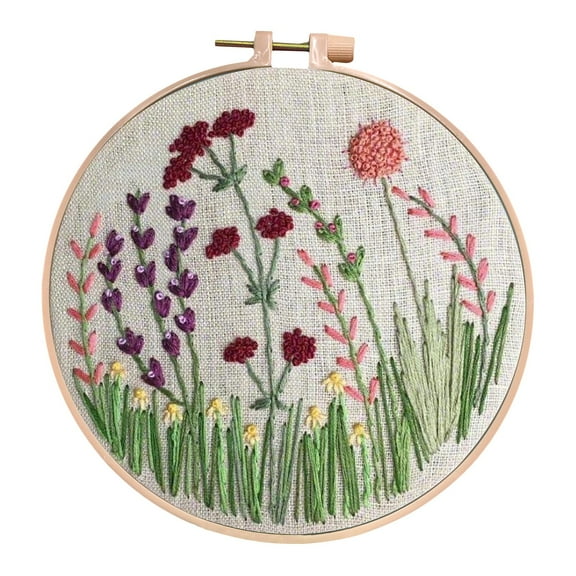 ZMKIAG Beginner Embroidery Flower Kit with 20cm Hoop - DIY Hand Embroidery Set Including Fabric, Thread, and Needles, Easy Pattern for Home Decor Craft Projects and Starter Stitching