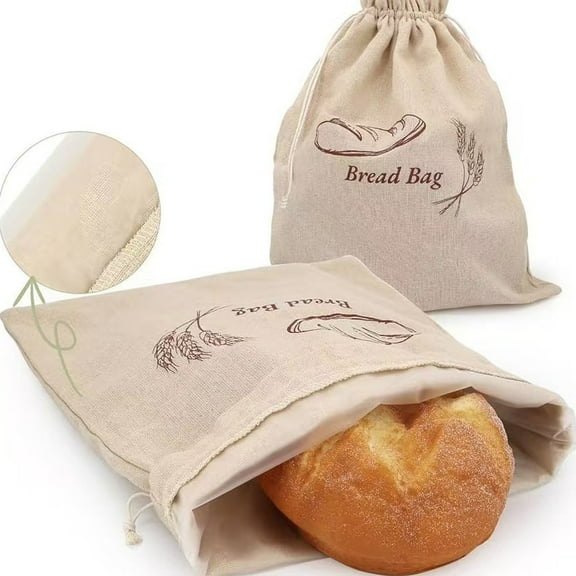 ZMKIAG Bread Bags for Homemade bread & Sourdough Storage, Reusable Fresh Keeping Bags with Plastic Liner, Double-Lock Closure, Keeps Loaf Fresh Longer, Freezer Bread Storage Bag, 15" X 15"
