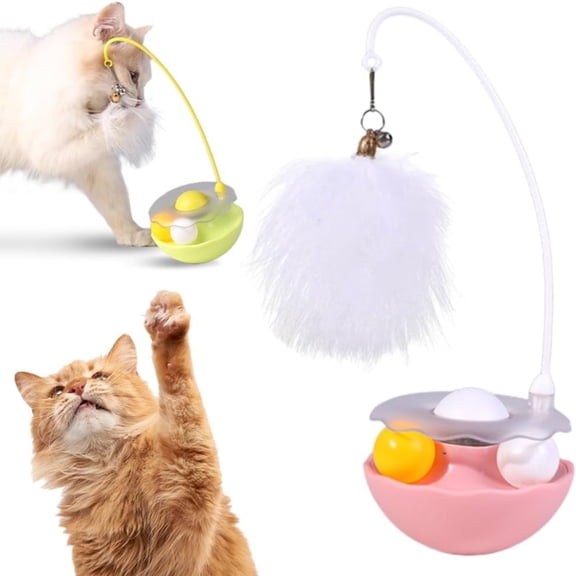 ZMKIAG Cat Interactive Toy, 2-in-1 Tumbler Toy with Teaser Wand & Moving Ball, Durable Cats Touching Automatic Moving Toy, Multi- Interactive Gift for Adult & Kitten Cats