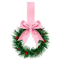 ZMKIAG Christmas Cabinet Wreath with Decorative Ribbons - Red Berry & Pink Bow Accents for Door Decor, Holiday Mantel Display & Festive Home Atmosphere Creation