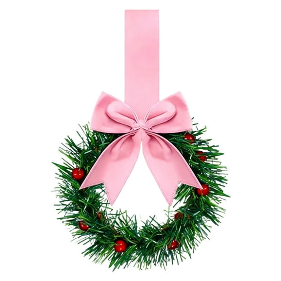 ZMKIAG Christmas Cabinet Wreath with Decorative Ribbons - Red Berry & Pink Bow Accents for Door Decor, Holiday Mantel Display & Festive Home Atmosphere Creation