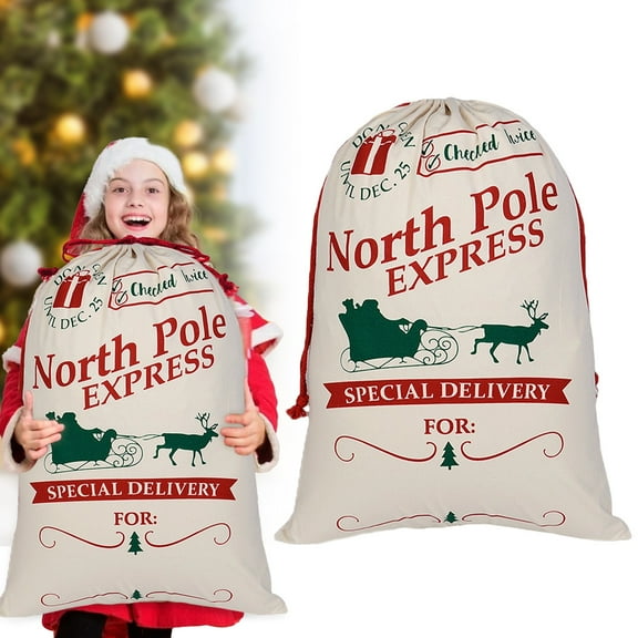 ZMKIAG Christmas Santa Sack Canvas Gift Bags for Holiday - Large Reusable Drawstring Storage Bags for Festive Present Wrapping, Durable Holiday Decor with Classic Santa Design