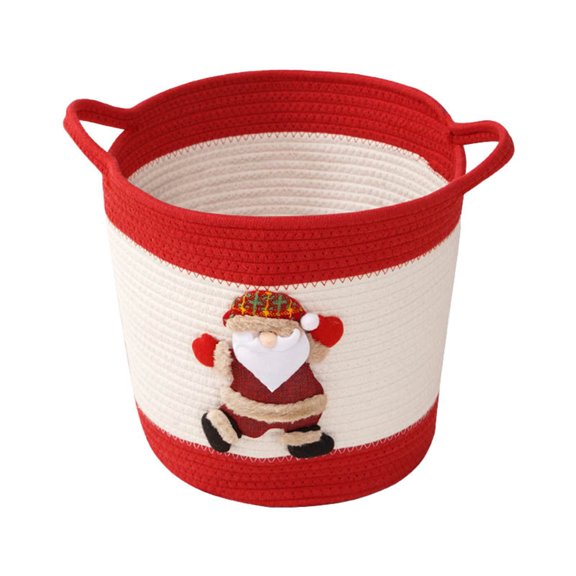 ZMKIAG Christmas Woven Storage Basket, Santa Applique Decorative Organizer Bin, Portable Household Container for Toys, Sundries, Gifts, Bedroom and Indoor Xmas Holiday Display Decor
