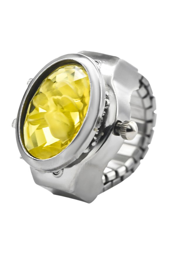 Colorful Rhinestones Ring Watch for Women - Fashion Finger Watch with Stainless Steel Band - Oval Dial Oval Dial Stylish Jewelry Accessory - Unique Birthday Gift Idea for Her