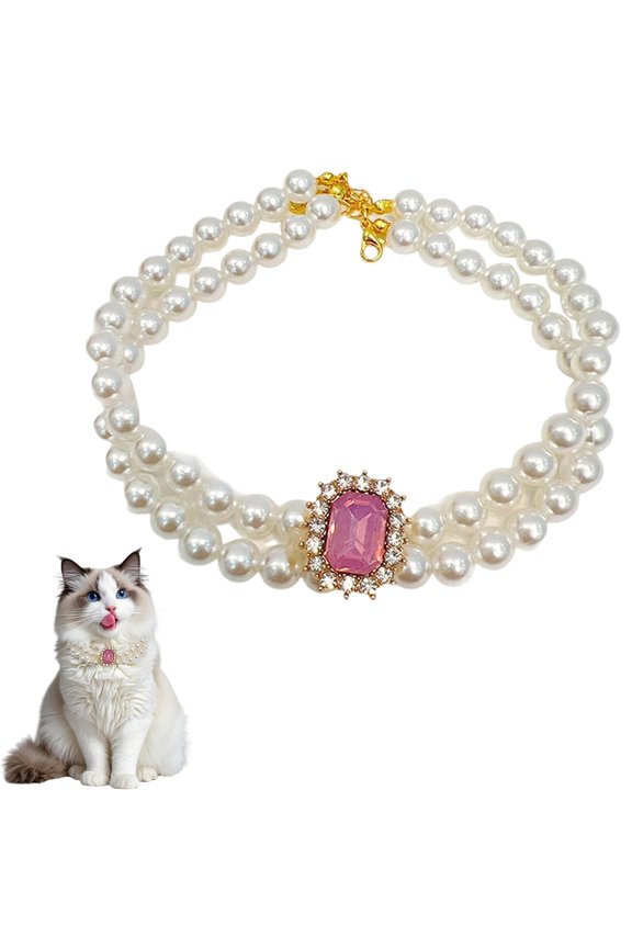 Cute and Funny Pet Pearl Gemstone Necklace, Durable Dog Cat Necklace, Cute Fashion Pet Collar, Adjustable Wedding Party Pet Jewelry Accessories for Kitty and Puppy