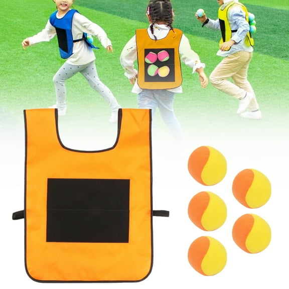 ZMKIAG Dodgeball Set - 1 Piece of Sticky Vest with 5 Throwing Balls, Fun Outdoor Throwing Game for 𝗞𝗶𝗱𝘀 - Interactive Catch & Toss Activity with Adjustable Straps for 2+ Players
