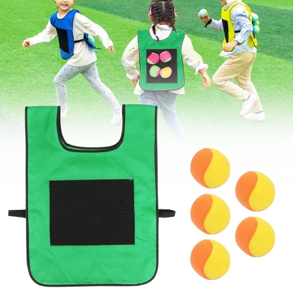 ZMKIAG Dodgeball Set - 1 Piece of Sticky Vest with 5 Throwing Balls, Fun Outdoor Throwing Game for 𝗞𝗶𝗱𝘀 - Interactive Catch & Toss Activity with Adjustable Straps for 2+ Players