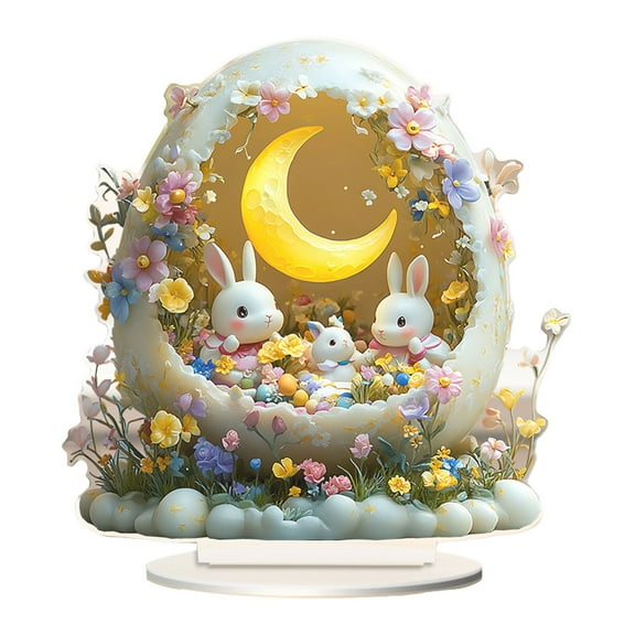 ZMKIAG Easter Decorations Indoor Acrylic Gingerbread Houses Decor - Gingerbread House Easter Bunny Collectible Buildings Figurines Tabletop Figuring for Holiday Easter Decor Gift