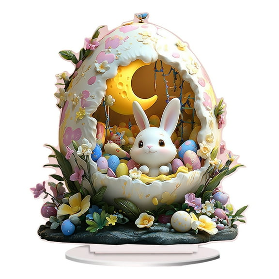 ZMKIAG Easter Decorations Indoor Acrylic Gingerbread Houses Decor - Gingerbread House Easter Bunny Collectible Buildings Figurines Tabletop Figuring for Holiday Easter Decor Gift