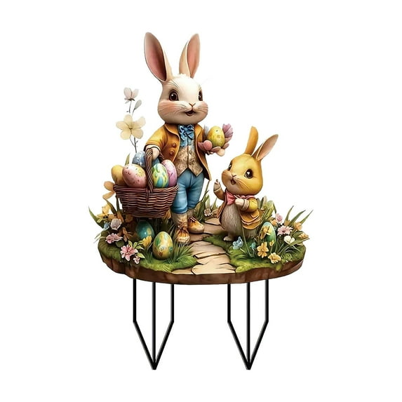 ZMKIAG Easter Decorations Outdoor Metal Bunny Decorative Garden Stakes Rabbits Happy Easter Yard Sign Spring Decor for Home Front Door Yard Outside Porch Lawn Sidewalk