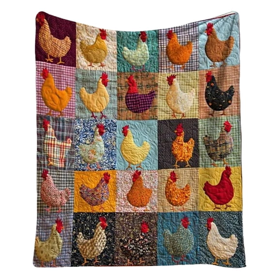 ZMKIAG Farmhouse Rooster Print Cozy Throw Blanket - Plaid Chicken Pattern Lightweight Flannel Quilt for Couch - Funny Animal Theme Warm Bedspread for Living Room & Farmhouse Decor