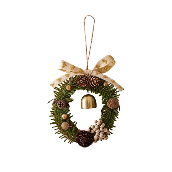 ZMKIAG Festive Christmas Bell & Wreath Ornament with Realistic Pine Cone & Gold Bell, Rustic-Style Decorative Hanging Pendants for Tree Decor and Holiday Atmosphere Scene Arrangement