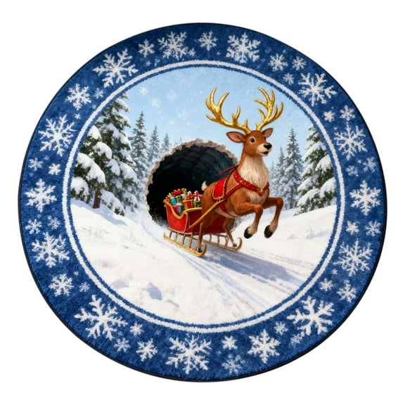 ZMKIAG Festive Christmas Round Area Rug 40cm & 60cm, Non-Slip Low Profile Santa Claus Design, Soft Washable Faux Wool Circle Rug for Living Room, Bedroom & Door Mat