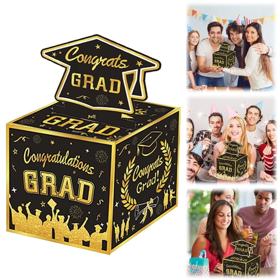 ZMKIAG Graduation Theme Party Cash Box, Congrats Grad Foldable Cardboard, Reusable Graduation Money Box, Easy to Set up and Use, for 2025 Graduation Party Decoration