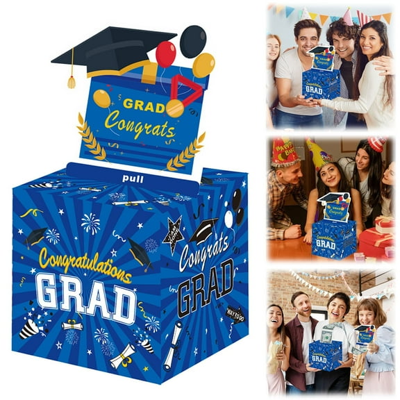 ZMKIAG Graduation Theme Party Cash Box, Congrats Grad Foldable Cardboard, Reusable Graduation Money Box, Easy to Set up and Use, for 2025 Graduation Party Decoration