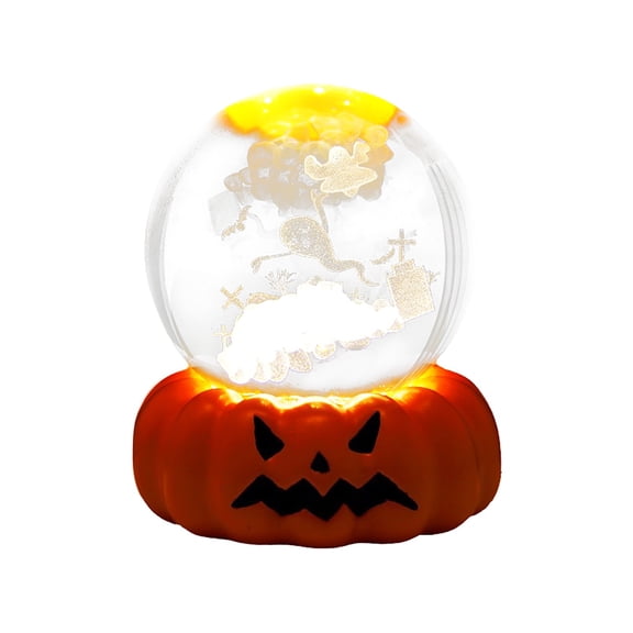 ZMKIAG Halloween Pumpkin Series Crystal Light Ball - Pumpkin Base LED Lamp with Witch & Cemetery Scene - Spooky Yet Cute Decor for Bedroom, Desktop, Party - Battery Operated Mood Lighting