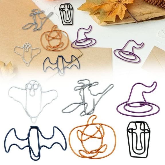 ZMKIAG Halloween Themed Metal Bookmark Clips Set - 6 PCS Assorted Shapes Include Bat, Witch Hat, Pumpkin, Ghost,Coffin, Suitable for Books, Journals & Planner Accessories