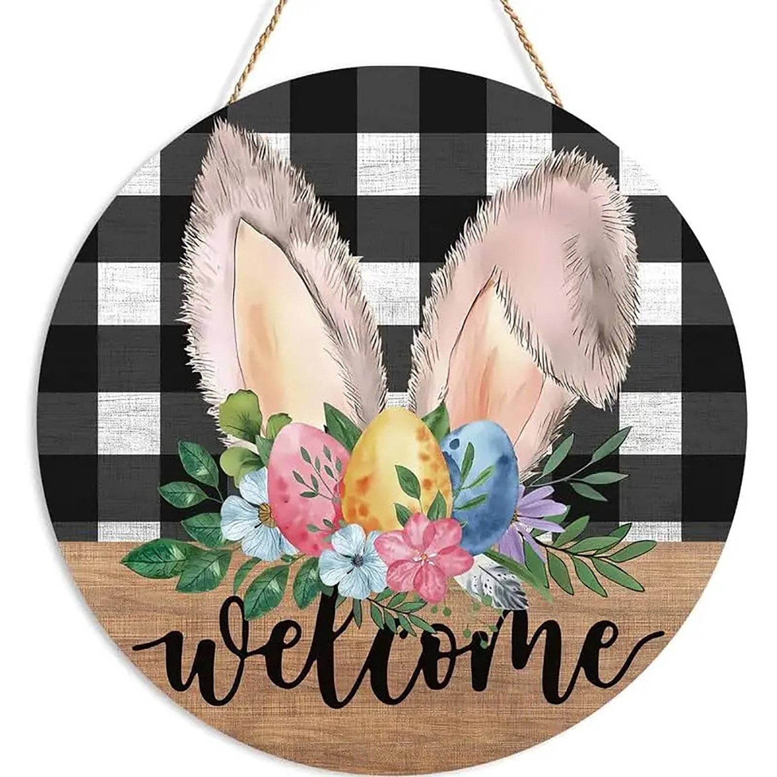 ZMKIAG Happy Easter Wooden Hanging Sign - Colorful Easter Egg and Bunny ...