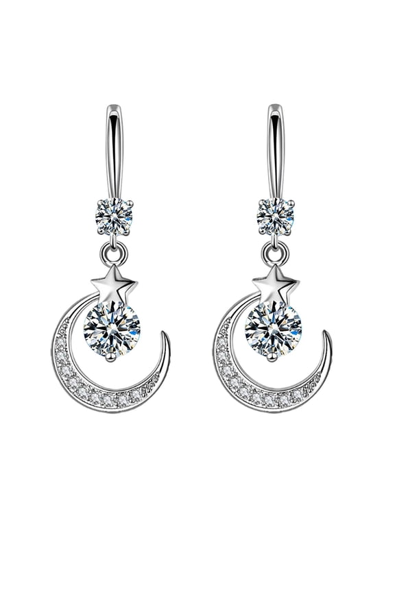 Hot Selling Diamond-Studded Creative Earrings - Temperament Celestial Star & Moon Earrings, Cubic Zirconia Fashion Ear Jewelry, Hypoallergenic Statement Earrings