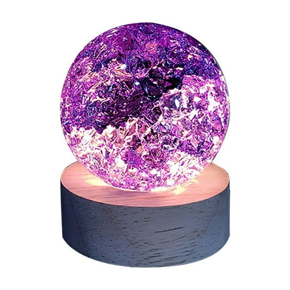 ZMKIAG LED Ice Imitation Glass Decorative Spheres – 1.75 Inch Multicolor Light-Up Centerpiece with Wooden Base for Dining Table – Night Light for Living Room, Bedroom & Festive Ambiance
