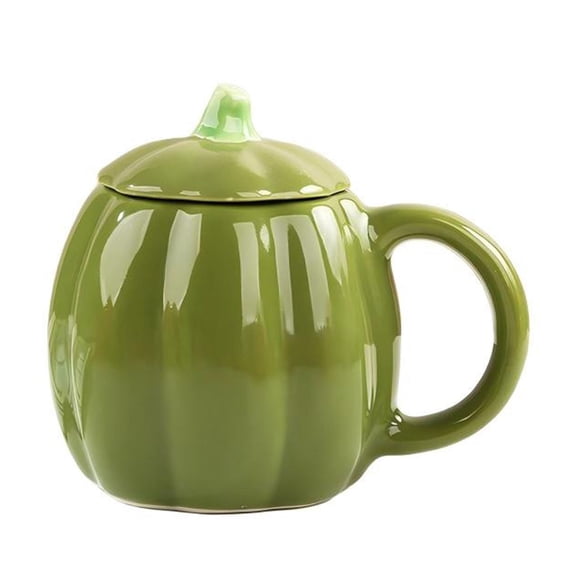 ZMKIAG Lidded Ceramic Pumpkin Mug with Handle - 16 Oz Multi-purpose Drinkware for Hot Coffee Tea, 5 Color Options, Fall Thanksgiving Seasonal Themed Pumpkin Cup
