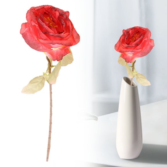 ZMKIAG Lifelike Artificial Charred Edge Rose with Long Stem, Fake Fabric Single Head Rose Bouquet for Home Office DIY Decor, Wedding Arrangements and Rustic Themed Parties