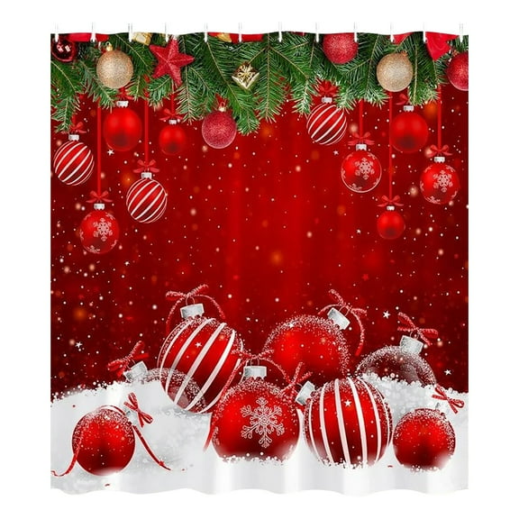 ZMKIAG Merry Christmas Shower Curtain Set - Red Berry White Fir Branch Winter Holiday Glittering Fabric Bathroom Decor with Hooks & Waterproof Lining, Available in 3 Size