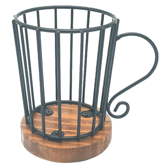 ZMKIAG Metal K-Cup Coffee Pod Holder Mug - Coffee Station Organizer, Large Wire Basket with Wooden Base for Countertop Coffee Storage - Farmhouse Decor for Home & Office
