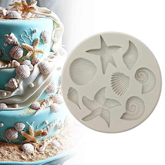 ZMKIAG Ocean Theme Silicone Mold, Realistic 3D Seashell Conch Starfish Shape Mold, Under the Sea Style Accessories for Pastry Baking, Cake Decoration, Chocolate, Polymer Clay Crafting