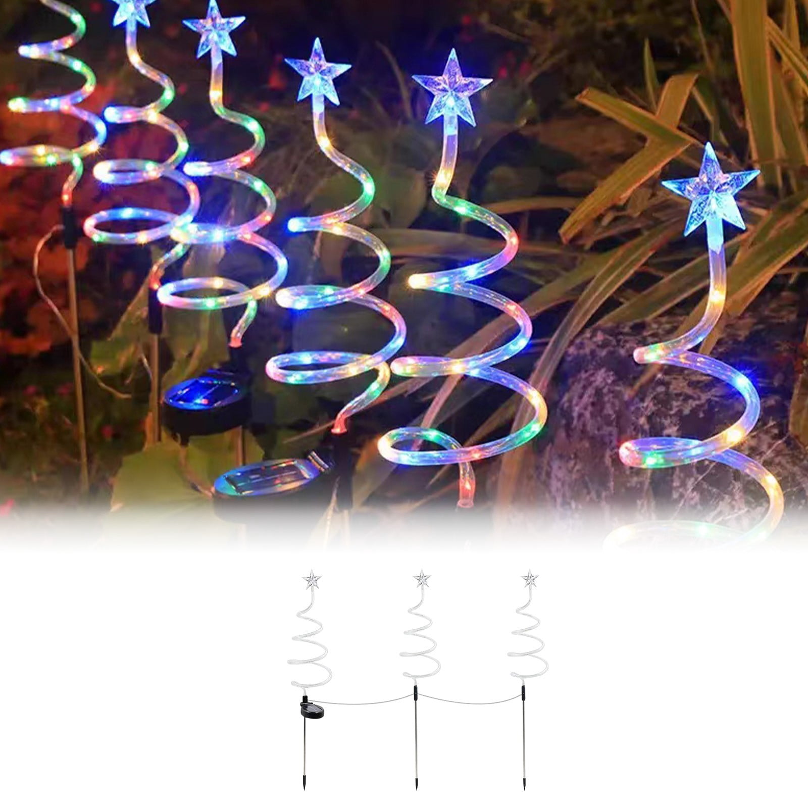 ZMKIAG Outdoor LED Spiral Christmas Tree Lights, 3-Pack Waterproof Powered String Lights for Yard & Landscape Decor, Solar Energy-Efficient Bulbs for a Bright Night View & Holiday Cheer