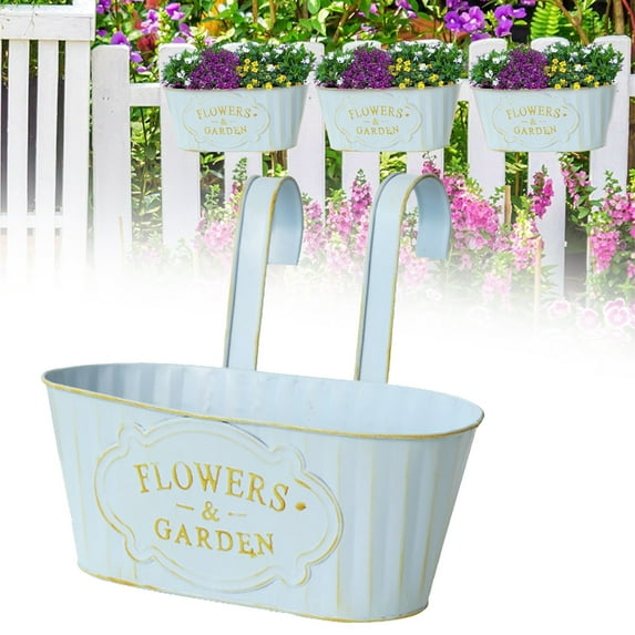 ZMKIAG Premium Metal Hanging Flower Pots, Beautiful Outdoor Hanging Planters with Detachable Hooks for Railing Balcony Garden Yard, Perfect to Grow Fresh Herbs & Flowers at Home