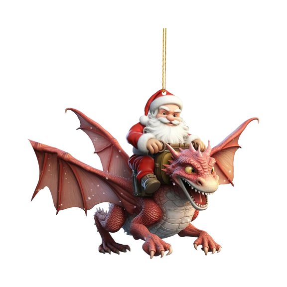 ZMKIAG Santa Rides a Dragon Acrylic Hanging Ornament - Unique Festive Atmosphere Decor for Christmas Tree, Creative Gift for Fantasy Lovers and Holiday Collectors