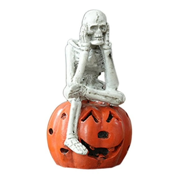 ZMKIAG Skeleton & Pumpkin Resin Figurine Set - Classic "See No Evil Hear No Evil Speak No Evil" Halloween Decor - Spooky Tabletop Statues for Home, Office and Party Display