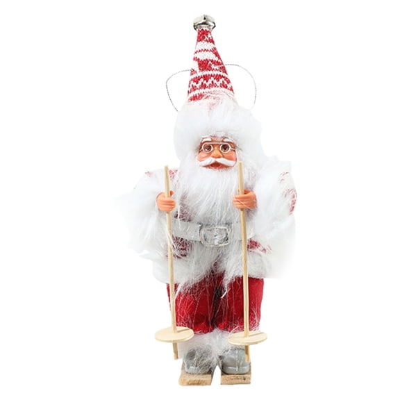 ZMKIAG Skiing Santa Figurine with Sleigh and Red Printed Hat - Cute Miniature Christmas Tree Decoration with Lanyard for Winter Festival, Tabletop Ornament and Gift Idea