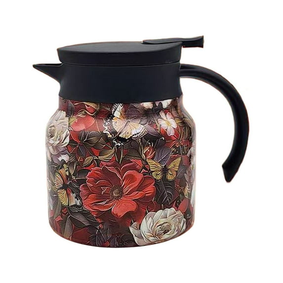 ZMKIAG Small Coffee Carafe for Keeping Hot - Vintage Floral Insulated Tea Pot with Lid - Stainless Steel Thermal Carafe for Hot/Cold Drinks - Leakproof Tea Kettle for Office Kitchen Home Use