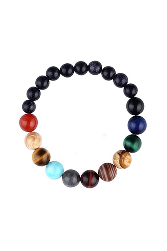 Solar System Eight Planet Themed Natural Stone Beaded Bracelet - Unique Astronomy Bracelet for Adults & Teens, Adjustable Stretch Fit, Educational & Fashion Jewelry Gift