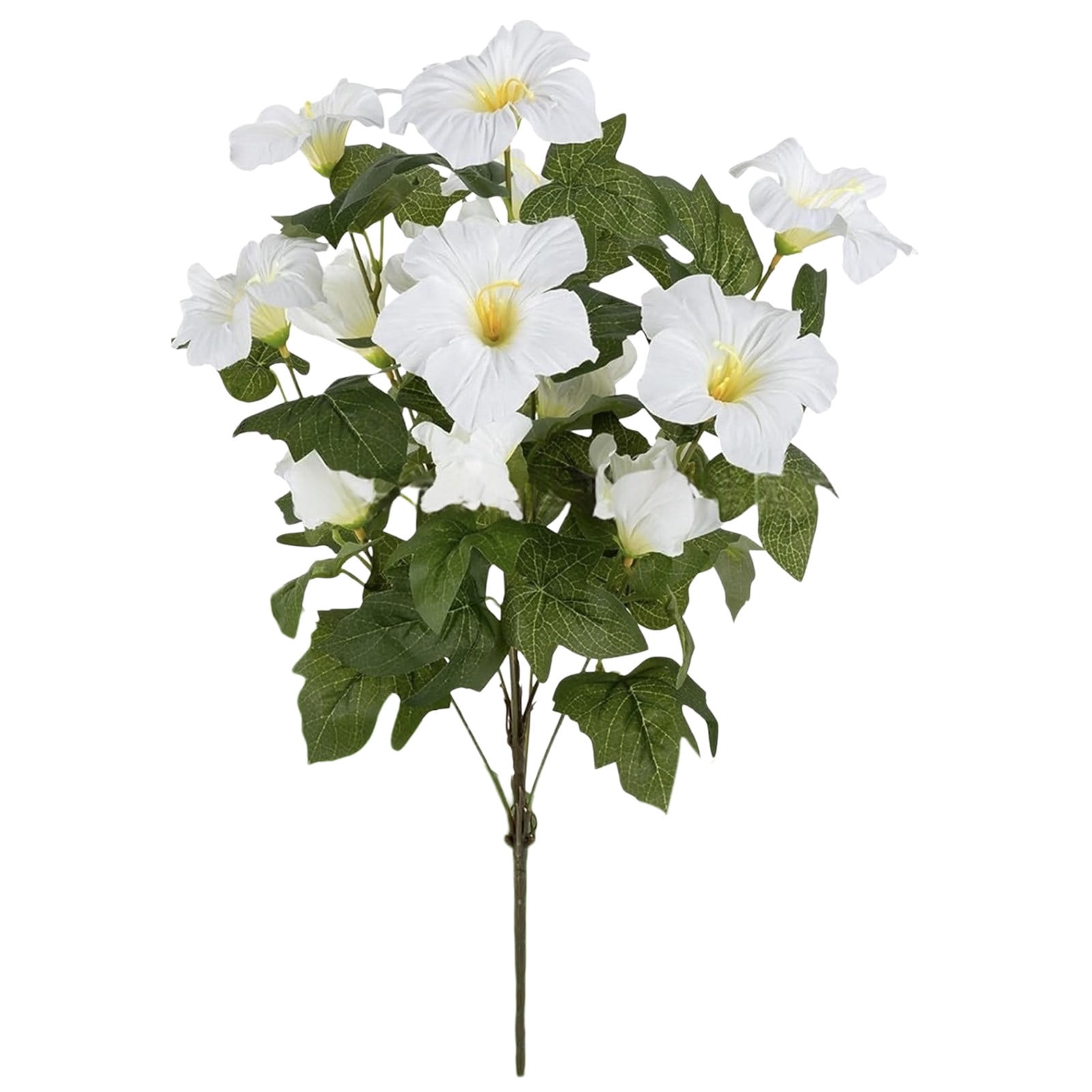 ZMKIAG UV Resistant Realistic Artificial Flowers for Outdoors – Fake Petunias Plants, Purple & White Silk Morning Glory – Faux Tropical Flowers for Planter, Porch, Patio, Yard, Garden, Window