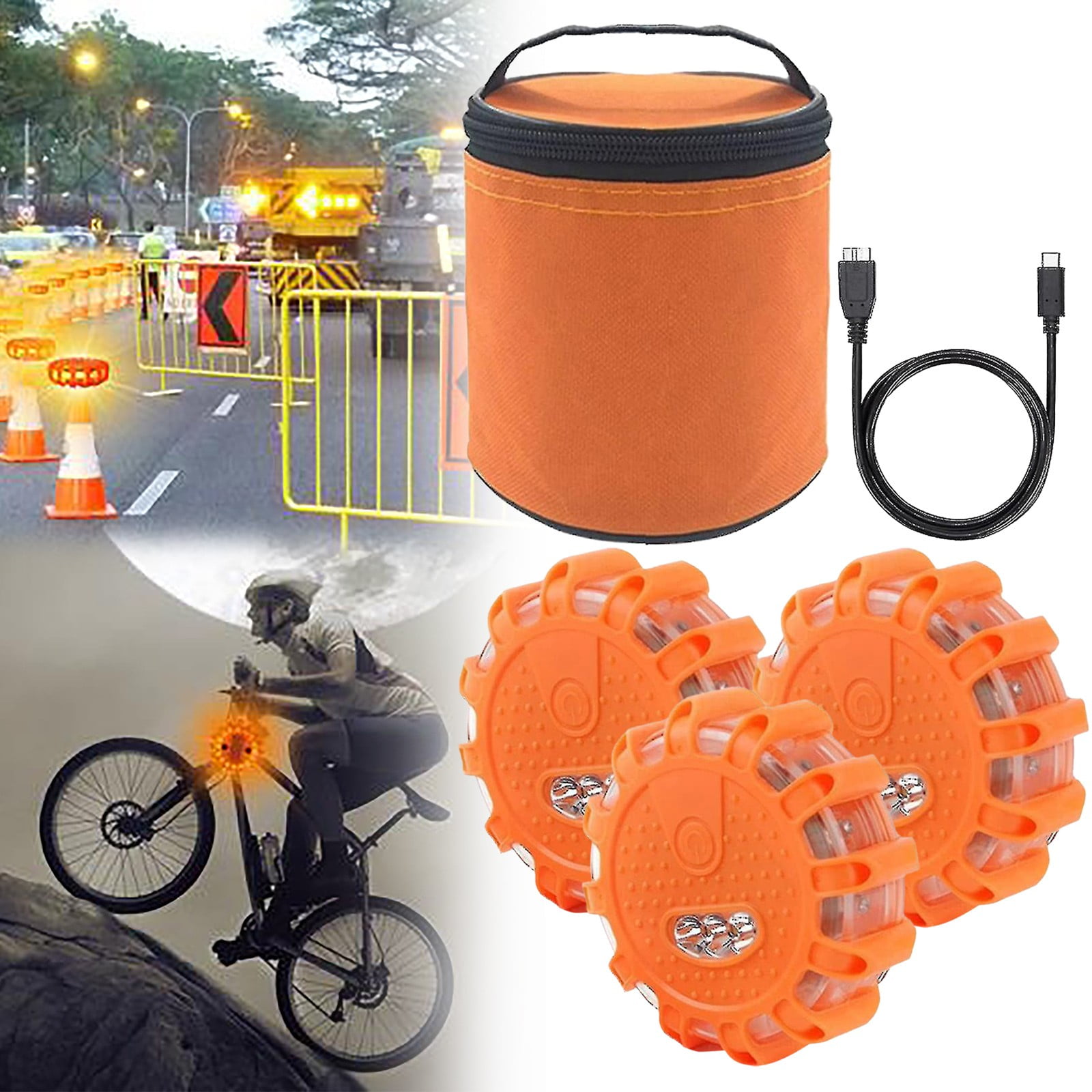 Antom Seis Secciones Flashing LED Warning Light 2pcs 36 LEDS Warning Light Orange White Beacon Rotating Beacon With 19 Flashing Strobe Modes For Car Truck Tractor