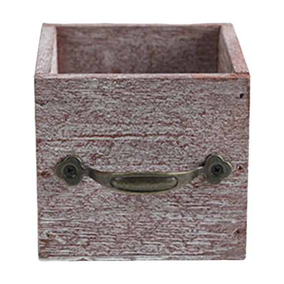 ZMKIAG Wooden Flower Pot, Sturdy Square Rustic Planter with Metal Side Handle, Elegent Country Style Wood Planter Box, Decorative Floral Centerpieces for Window Kitchen Table