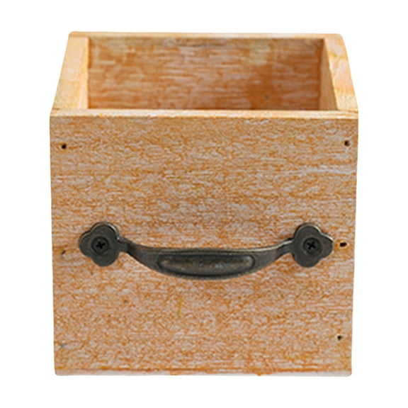 ZMKIAG Wooden Flower Pot, Sturdy Square Rustic Planter with Metal Side Handle, Elegent Country Style Wood Planter Box, Decorative Floral Centerpieces for Window Kitchen Table