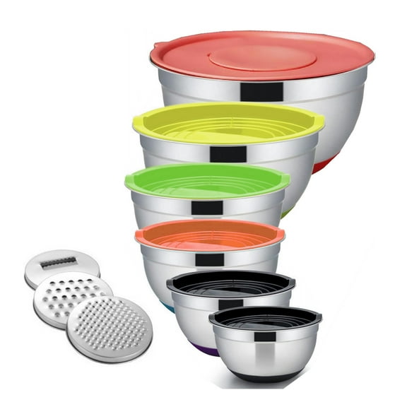 Zmleve Stainless Steel Mixing Bowls with Lids - Nesting Metal Mixing Bowl Set for Kitchen, 6 Sizes (Colorful Lids)