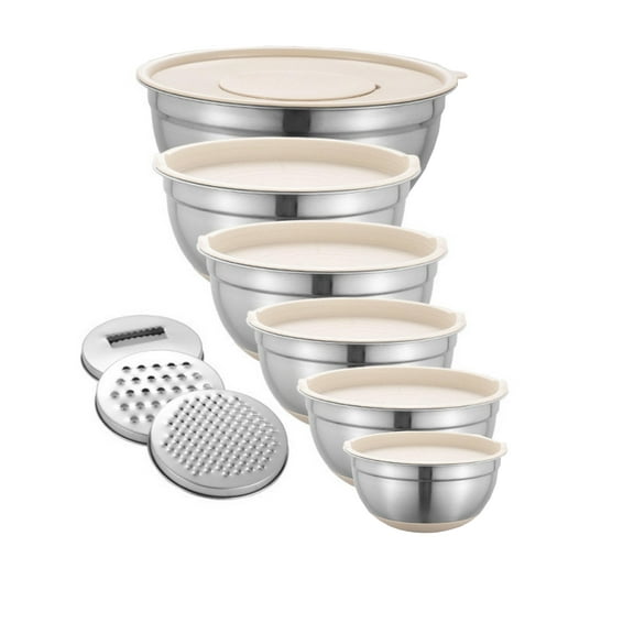 Zmleve 6-Piece Stainless Steel Mixing Bowls with Lids - Nesting Metal Mixing Bowl Set for Kitchen, Baking and Food Storage for Meal Prep, Freezer and Food Storage, 6 Sizes
